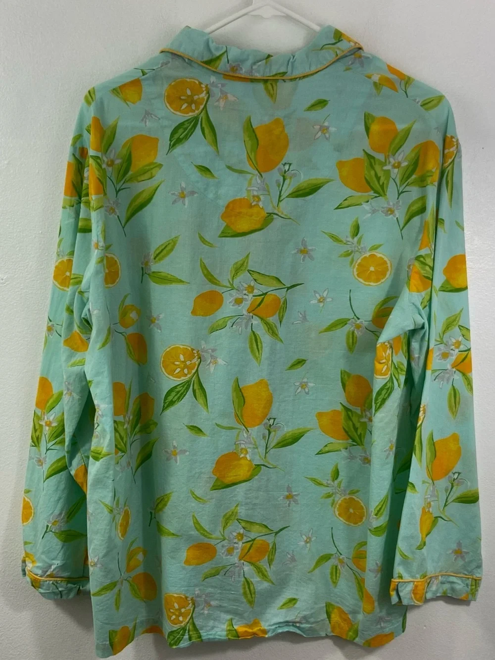 Mahogany Pajama Set Lemon Print Blue Yellow Cotton Top Pants Large Colorful
